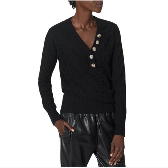 JOIE Mychal Ribbed Button Sweater in Black - Size  NWT - Picture 1 of 5